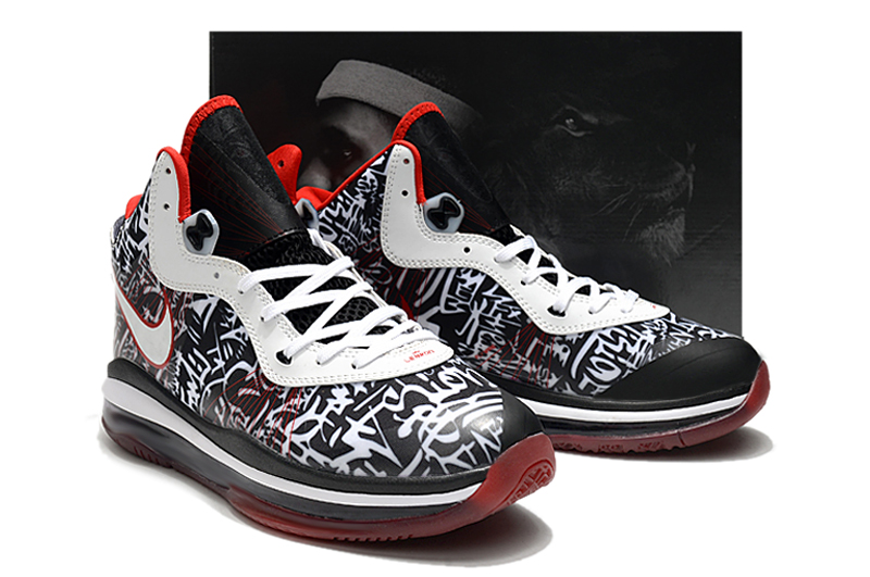 2021 Nike Lebron 8 Graffit Black White Red Shoes